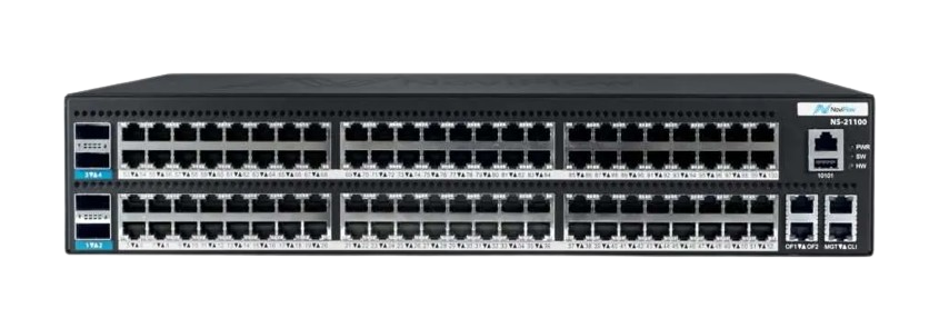 NoviSwitch 21100 front panel showing the full port row