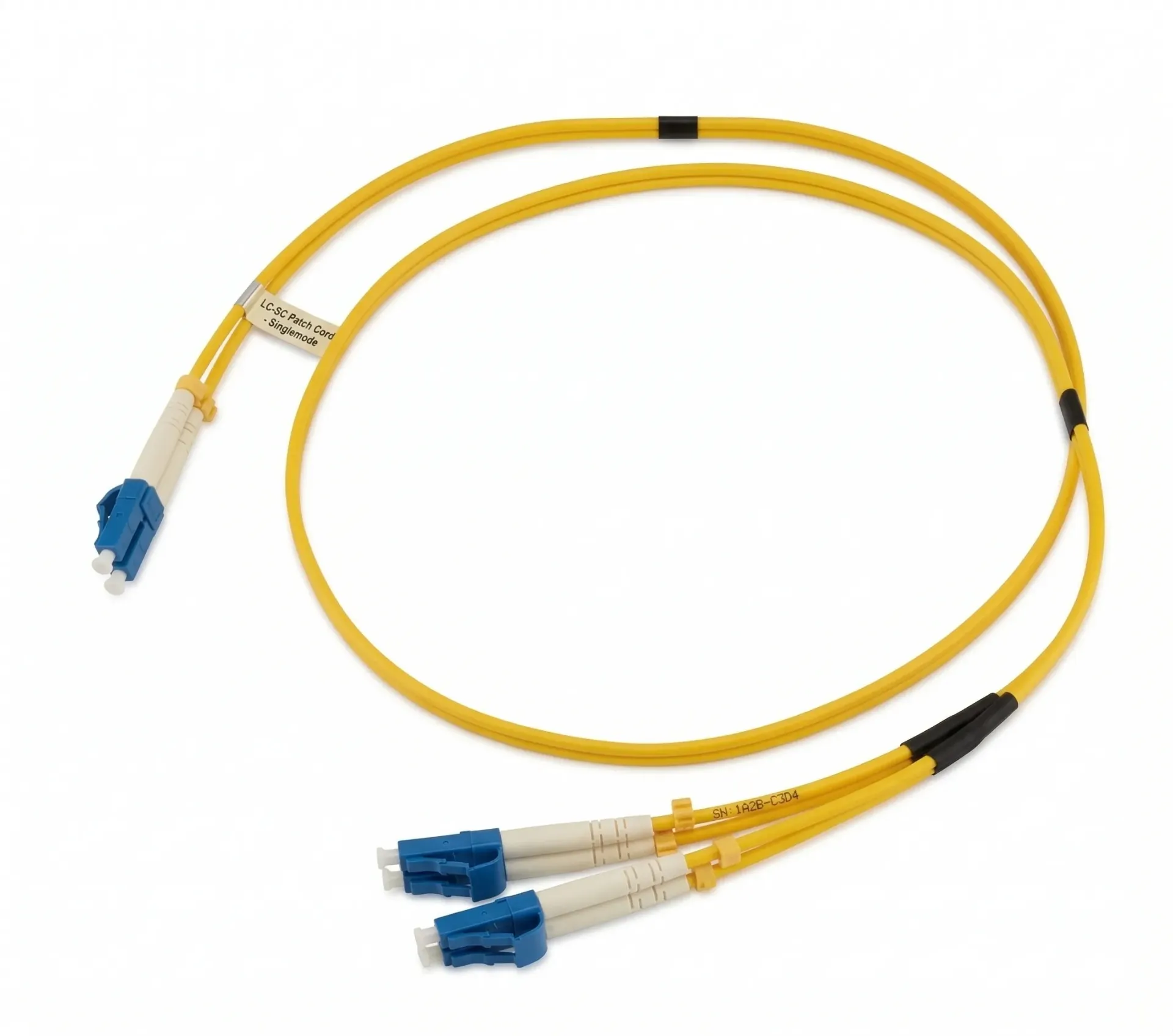 Y LC cable, 2x LC fibers to 4x LC Fibers, SM OS2, Breakout length 0.5m, 4m.
